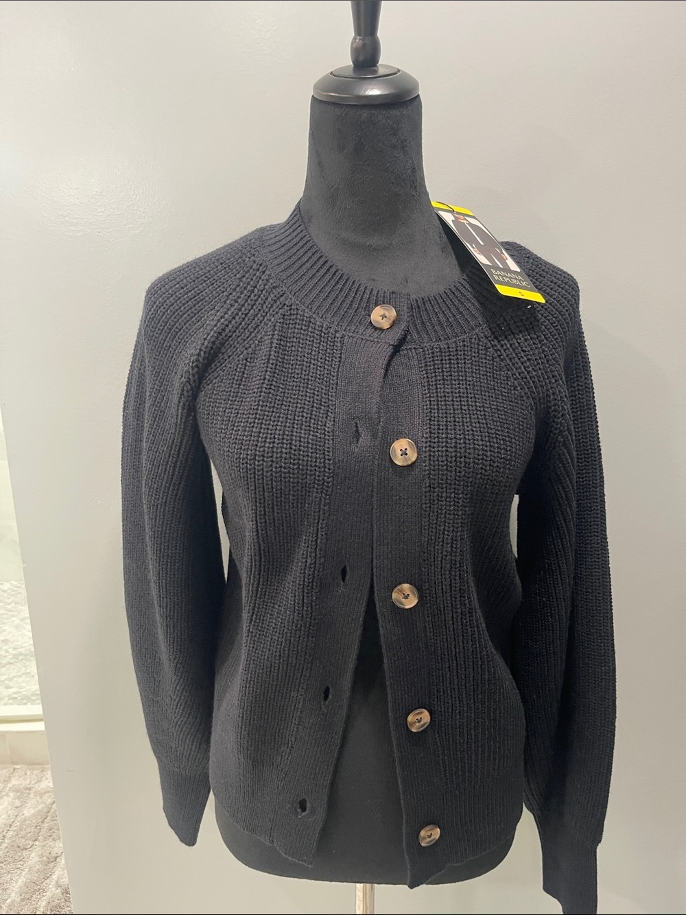 Alfani Black Button-Front Ribbed Knit Cardigan